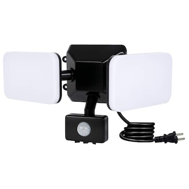 Haian Support Waterproof Plug-in Motion Sensor Light Outdoor - 20W 5000k(Daylight) 1800LM - Dual-Headed LED Security Light for Garage - Wall Mounted Pathway Lighting - Black
