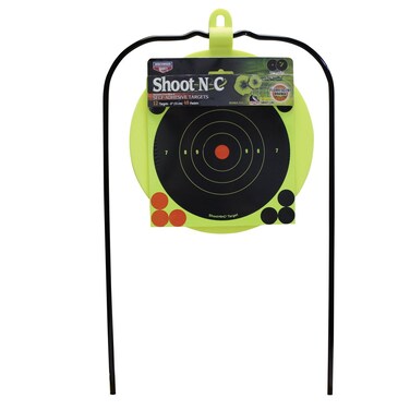 Birchwood Casey Ground Strike Hanging Plate Resealable Target Kit for Shooting - Durable Long-Lasting Highly Visible Yellow 8" Plate Self-Healing Target Rated for .22 Caliber &amp; Up