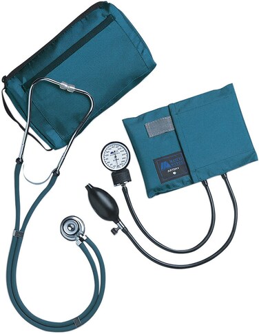 MABIS MatchMates Aneroid Sphygmomanometer and 31" Sprague Rappaport Stethoscope Combination Manual Blood Pressure Kit with Calibrated Nylon Cuff and Oversized Carrying Case, Adult Teal
