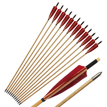 e5e10 Wooden Arrows Archery Handmade Arrows 33inch Shaft with Turkey Feather Fletching for Recurve Bow Longbow Hunting Practice 12PACK (Red)