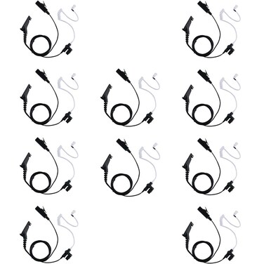 Caroo 10 Pack APX6000 Eeapiece Headset with PTT Mic for APX4000 APX8000 APX900 XPR6350 XPR6550 XPR6580 XPR7350 7350e XPR7380 XPR7580 7580e Two Way Radio Walkie Talkie 2 Wire Surveillance Kit