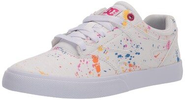 DC Women's Kalis Vulc Skate Shoe, White/Splatter, 5