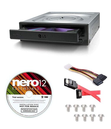 Bestduplicator LG Internal 24x Super Multi with M-DISC Support DVD Burner (GH24NSC0B) Bundle with Nero 12 Essentials Burning Software + Cable Kit
