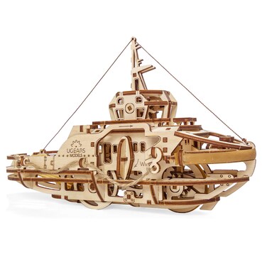 UGEARS Tugboat 3D Mechanical Wooden Model for Self Assembling, DIY, Brainteaser
