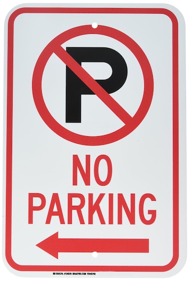 Brady 124378 Traffic Control Sign, Legend "No Parking (W/Left Arrow)", 18" Height, 12" Width, Black and Red on White