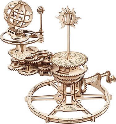 UGEARS Mechanical Tellurion 3D Puzzle Planetarium Solar System Model Kit for Self-Assembly Idea Earth and Moon Jigsaw 3D Wooden Puzzles for Adults Rotating Astronomy