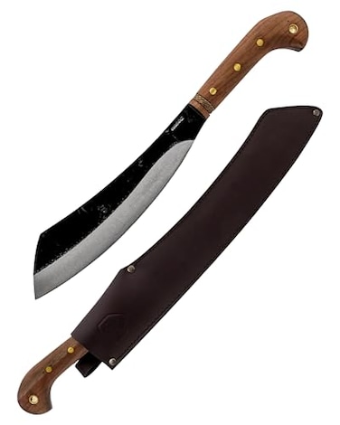 Condor Tool &amp; Knife Mini Duku Heavy Duty Machete with Sheath - 1075 High Carbon Steel - Walnut Handle - Hand Crafted Welted Leather Sheath - Camping Machete Knife - 10.5in Blade - 18.5oz