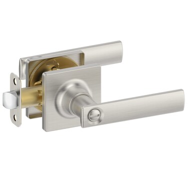 BAOLONG Square Privacy Door Levers Locksets in Brushed Nickel, Keyless Low Profile Door Knob for Bathroom Door Interior Heavy Duty Door Handle.