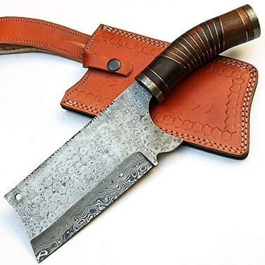 12 Inch - Handmade Damascus Steel - Fixed Blade Cleaver - Chopper EDC Knife with Sheath (Handmade Damascus Steel, 9439)