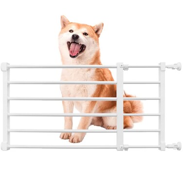 Short Dog Gate Expandable Dog Gate 22"-39.37" to Step Over,Pressure Mount Small Pet Gate,Low Pet Gate-Adjustable,Puppy Gate Indoor for Doorway,Stairs (White, M)