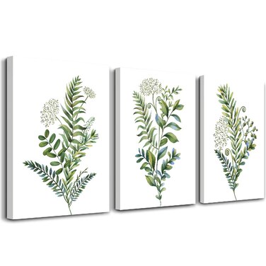 3 Pieces Framed Wall Art for Living Room Bathroom Wall Decorations Kitchen Wall decor Canvas Print decor modern Simple Bedroom Home Decoration Green leaves Poster wall paintings