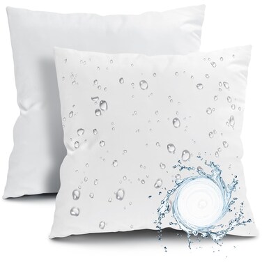 Fixwal 16x16 Inches Outdoor Pillow Inserts Set of 2, Waterproof Decorative Throw Pillows Insert, Square Pillow Forms for Patio, Furniture, Bed, Living Room, Garden (White)