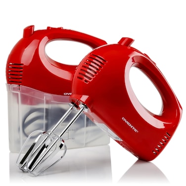 OVENTE Portable 5 Speed Mixing Electric Hand Mixer with Stainless Steel Whisk Beater Attachments &amp; Snap Storage Case, Compact Lightweight 150 Watt Powerful Blender for Baking &amp; Cooking, Red HM151R