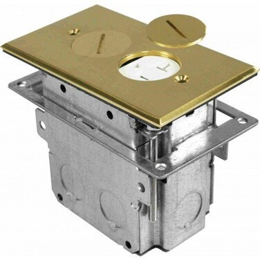 Orbit Industries FLB-R1G-BR Floor Receptacle Cover &amp; Adjustable Box, Tamper Resistant, Brass
