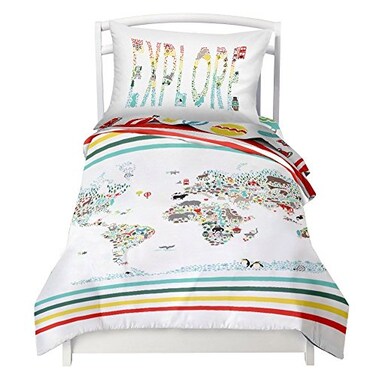 Where The Polka Dots Roam Twin Size Bedding Duvet Cover World Map Design 2 Piece Set Unisex, Soft Brushed Microfiber, Durable, Wrinkle-Resistant, Allergy Free for Adults, Men, Women, Teens, Kids