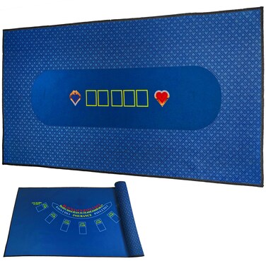 BALIKEN 84x42 Inches Texas Holdem Poker Mat &amp; Blackjack Table Top Casino Felt Professional Grade Mat (Blue)