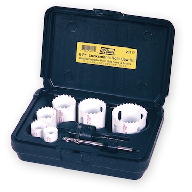 IVY Classic 28117 8-Piece Bi-Metal Locksmiths Hole Saw Kit with Arbors, Sturdy Plastic Case