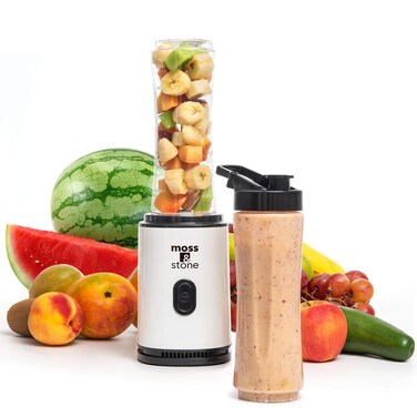 Moss &amp; Stone Personal Blender Single Serve Shake &amp; Smoothies Maker with Portable Travel Sport Bottle - Mini Juicer, White &amp; Black Single Serve Blender for Smoothies and Shakes - Bottle 20 oz