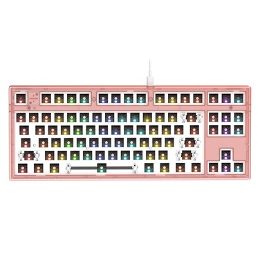 FL ESPORTS MK870 CMMK 87 Keys RGB Modular Mechanical Keyboard, 80% TKL Wired Gaming Keyboard DIY Kit w/Hot-Swap Switch Sockets (5-pin) &amp; Customizable Software Supported (Barebones, Frosted Pink)