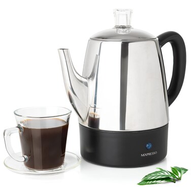 Mixpresso Small Percolator Coffee Pot Electric 4 Cup, Stainless Steel Coffee Maker, Coffee Percolator Electric With Keep Warm Function, 4 Cups Stainless Steel Percolator With Coffee Basket