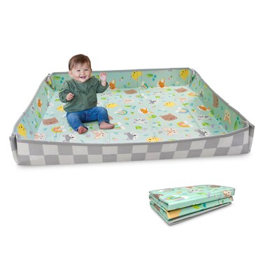 Infantino Foldable Soft Foam Mat, Extra Large Double-Sided Cushioned Portable Play Mat with Fold-Up Sides, Non-Slip Crawling &amp; Playing for Infants and Toddlers, Animal-Themed