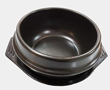 SUNRISE Kitchen Supply 38 oz Black Dolsot/Stone Bowl with Tray 6.25 in