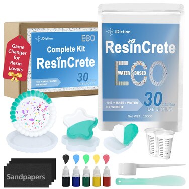 JDiction ResinCrete Kit, Complete Kit Easy for Beginners, 20-30Minutes Demold, Include Water-Based Eco-Friendly Casting Powder, Mold &amp; Pigment, Easy Mix for Beginners DIY Home Decor