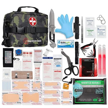 Surviveware 119 Pcs Comprehensive Premium Survival First Aid Kit - Medical Emergency Kit for Travel Camping Gear, Home Essentials &amp; Outdoor Emergencies - HSA &amp; FSA Eligible Survival Kit
