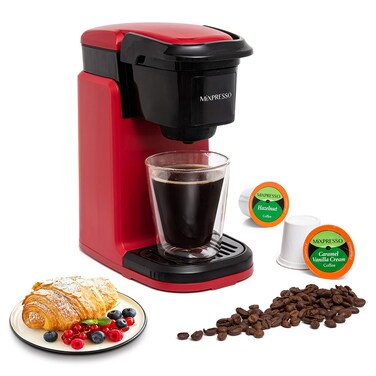 Mixpresso Single Cup Coffee Maker, Personal Single Serve Coffee Brewer Machine, Compatible with Single-Cups, Quick Brew Technology, One Touch Function Red Coffee Maker, 12oz One Cup Coffee Maker