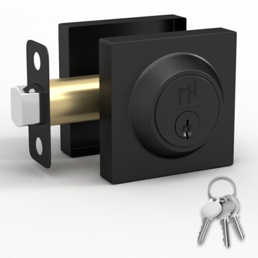 Mega Handles - ROBELL Deadbolt I Entry Deadbolt Lock - Heavy Duty Square Locking Deadbolt for Left or Right-Handed Doors - Interior/Exterior - Matte Black