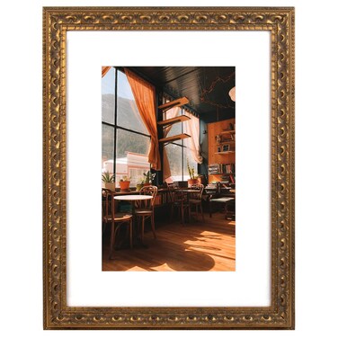 Golden State Art, 12x16 Ornate Bronze Color Frame - White Mat for 8x12 Photo - Complex Molding Design - Wall Mounting - Portrait/Landscape - Tempered Glass