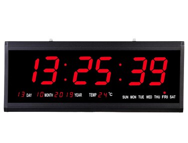 18.9 Inch Oversized LED Digital Wall Clock Large Display with Indoor Temperature Date and Day of Week,Electric Wall Clock/Calendar Timer Home Decor -Red