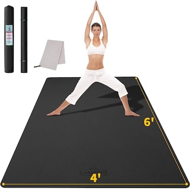 CAMBIVO Large Yoga Mat (6'x 4'), Extra Wide Workout Mat for Men and Women, 1/3 &amp;1/4 Thick Exercise Fitness TPE Mat for Home Gym, Yoga, Pilates, Workout (Black),6mm