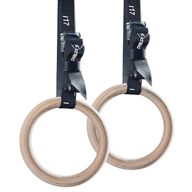 REP Wood 14' Gymnastic Rings with Short Numbered Straps - Perfect for Cross-Training Workouts, Gymnastics and Conditioning - 1.11 inch FIG Specs
