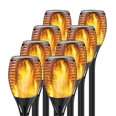 Permande Solar Torch Lights with Flickering Flame, Fire Effect Garden Light, Auto On/Off Dust to Dawn, Outdoor Waterproof Landscape Decoration, Powered Security Light for Patio, 8 Pack