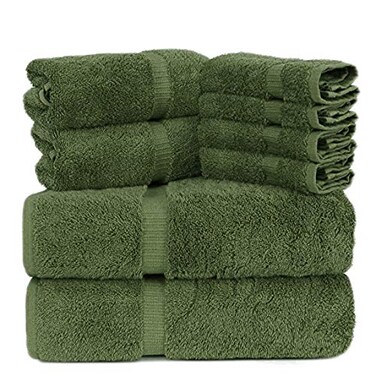 Towel Bazaar Premium Cotton Super Soft and Absorbent Turkish Towels (8-Piece Towel Set, Moss Green)