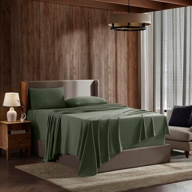 Nestl Cal King Size Sheets Set - 4 Piece California King Sheets, Deep Pocket, Hotel Luxury, Extra Soft, Breathable and Cooling, Olive Green Cal King Bed Sheets