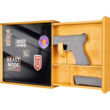 OneTigris Hidden Gun Storage, Concealment Furniture Hidden Gun Safe Concealment Shelf Wall Safe Wooden Photo Frame, Wall Mounted Hidden Compartment Furniture with Patches Display Panel (Wood)