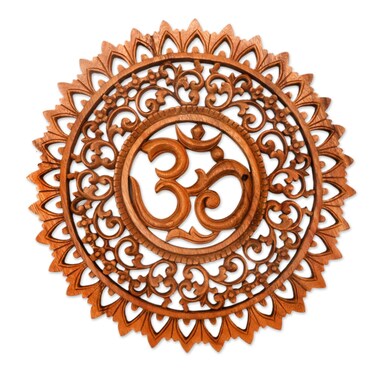 NOVICA Handmade Lotus Om Wood Relief Panel