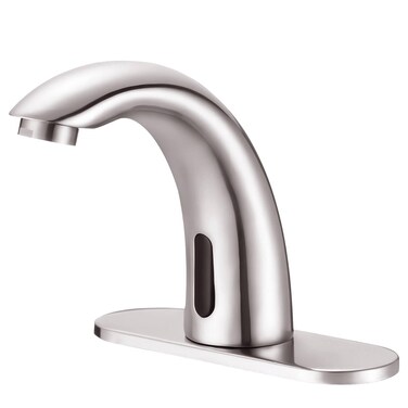 Yodel Faucet Touchless Bathroom Sink Faucet - Automatic Motion Sensor Restroom Toilet Faucet - Battery or 110V AC Operated for Commercial Lavatory, Brushed Nickel