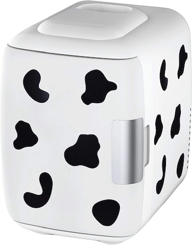 Cooluli Skincare Mini Fridge for Bedroom - Car, Office Desk &amp; Dorm Room - Portable 4L/6 Can Electric Plug In Cooler &amp; Warmer for Food, Drinks, Beauty &amp; Makeup, 12v AC/DC &amp; Exclusive USB, Cow Print