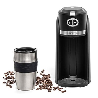 Mixpresso 2 in 1 Grind &amp; Brew Automatic Personal Coffee Maker, Automatic Single Serve Coffee Maker with Grinder Built-In and 14oz Travel Mug, Auto Shut Off Function,Black Travel Coffee Maker