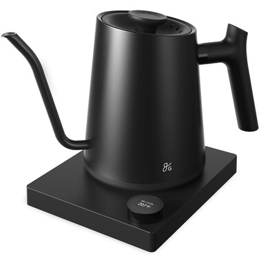 Greater Goods Electric Gooseneck Kettle, 1200W Stainless Steel with Precision Temperature Control, Fast Boil, BPA-Free, Ideal for Pour Over Coffee and Tea,1L (Onyx Black)