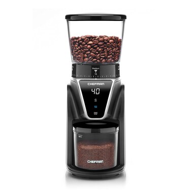 Chefman Conical Burr Coffee Grinder, Create The Boldest &amp; Most Flavorful Grind With 31 Settings From Coarse To Extra Fine, One-Touch Digital Control &amp; 9.7-oz Bean Capacity, Black