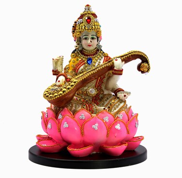 eSplanade Saraswati on Lotus   Saraswati Goddess Murti Idol Statue Sculpture Figurine - Resin - Multi - 10.5" Inches