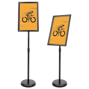 DISPLAYSWORKER Adjustable Poster Sign Stand 11 x 17,Floor-Standing Sign Holder with Heavy Duty Pedestal,Aluminum Snap-Open Frame, Vertical and Horizontal View Sign Displayed, Black (11 x 17)