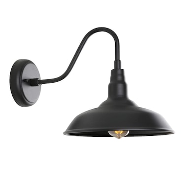 GOALPLUS 14in Outdoor Gooseneck Light Fixture for Porch, Large Exterior Barn Light with Wall Mount, Black Industrial Lighting Fixture for Farmhouse Garage Patio
