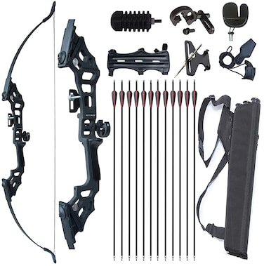 Monleap Recurve Bow and Arrows for Adults 51" Archery Set Right Hand Longbow 30-50lb Aluminum Alloy Riser Takedown Bow Arrow Quiver Bow Sight for Beginner to Intermediate Shooting Hunting (40 pounds)