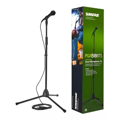 Shure Stage Performance Kit with PGA58 Cardioid Dynamic Vocal Handheld Microphone, XLR Cable and Mic Stand - for Onstage or Studio (PGA58BTS)
