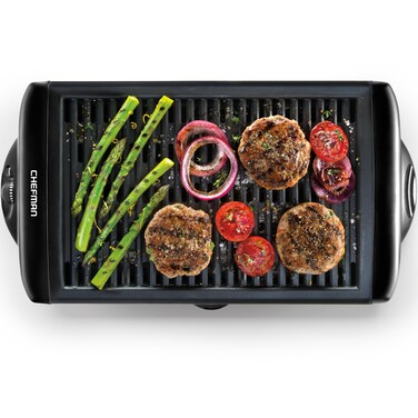 Chefman Electric Smokeless Indoor Grill w/ Non-Stick Cooking Surface &amp; Adjustable Temperature Knob from Warm to Sear for Customized BBQing, Dishwasher Safe Removable Water Tray, Black